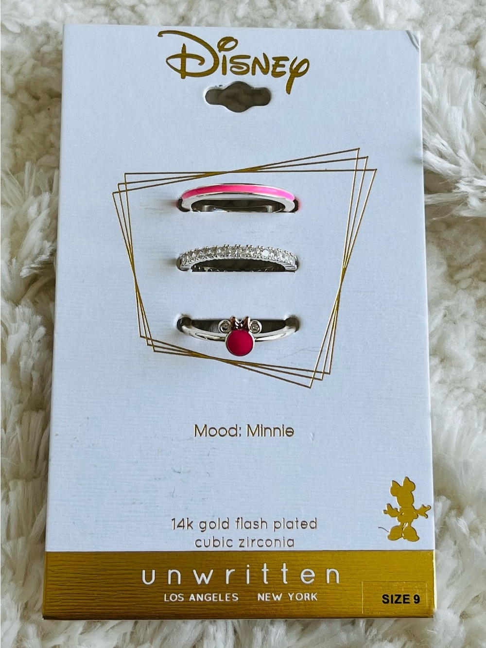 Unwritten Disney Cubic Zirconia Pink Enamel Minnie Mouse Ring Set